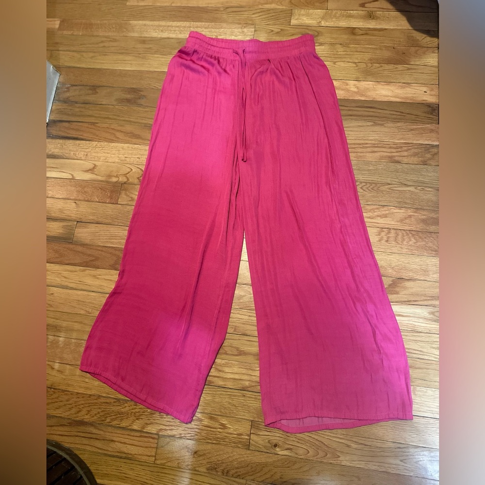 Joie Pink Satin Wide‎ Leg Pants Small Elastic Waistband